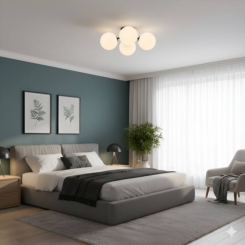 Modern Semi Flush Mount Ceiling Light - 3 Spheres Globe Design
