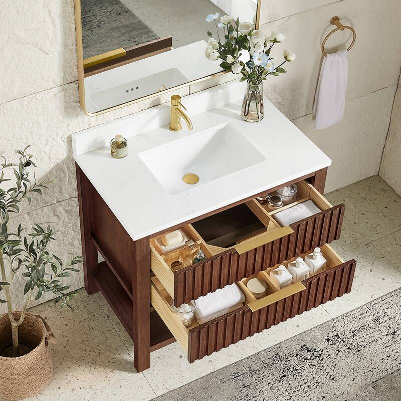 Tehran Bath Vanity with Composite Stone Top without Mirror