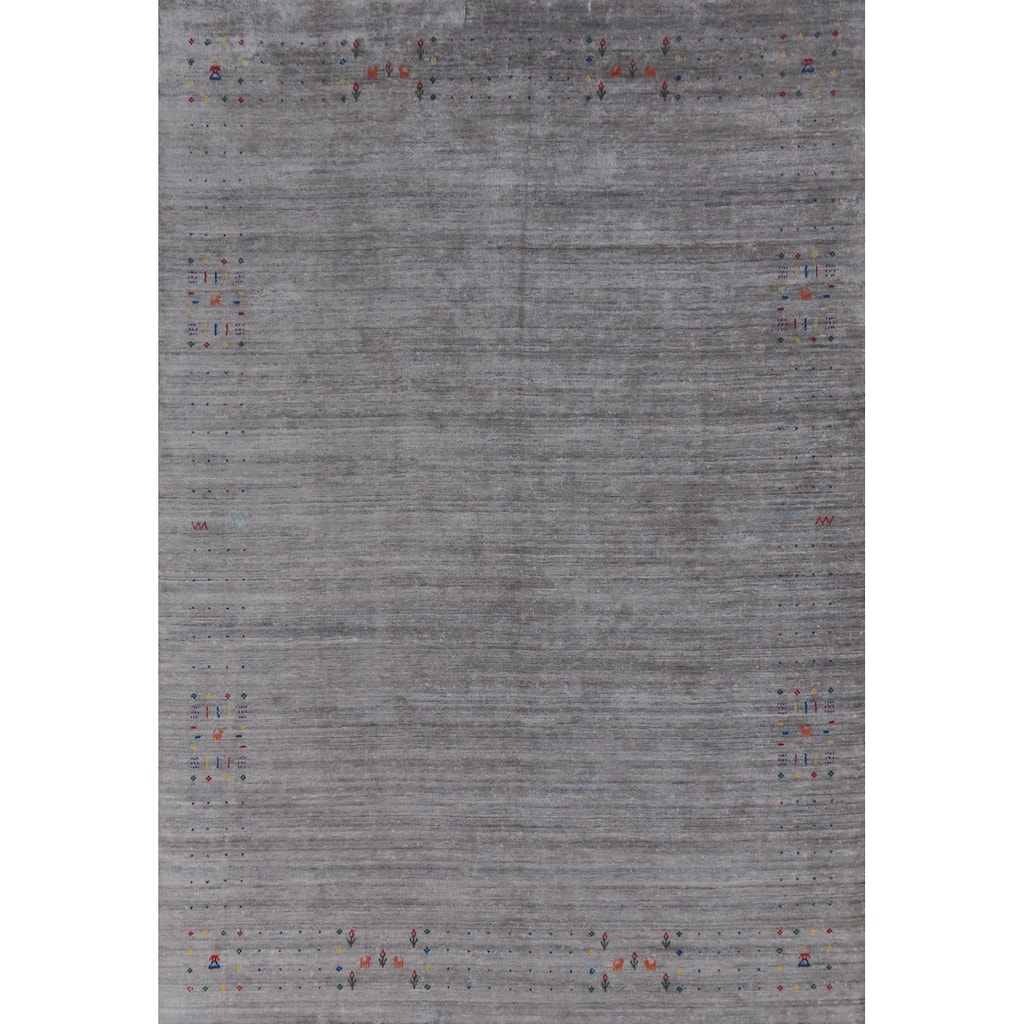 Hand Knotted Oriental 100% Wool Carpet Tribal Animal Pictorial Greys & Charcoal Gabbeh Area Rug - 11' 6'' X 8' 9''
