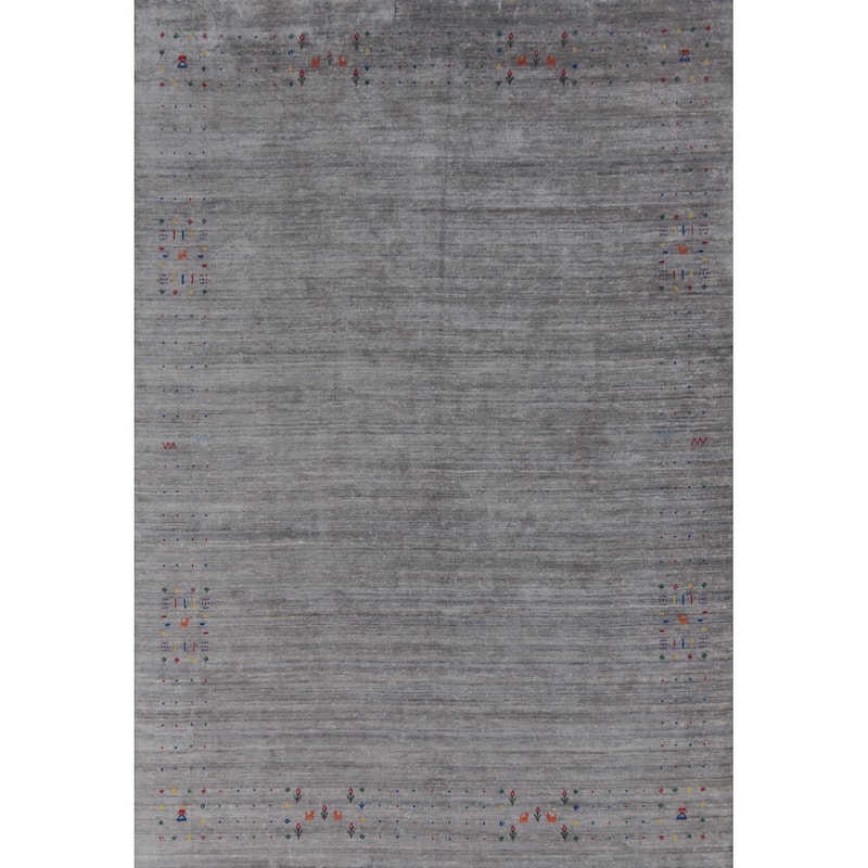 Hand Knotted Oriental 100% Wool Carpet Tribal Animal Pictorial Greys & Charcoal Gabbeh Area Rug - 11' 6'' X 8' 9''