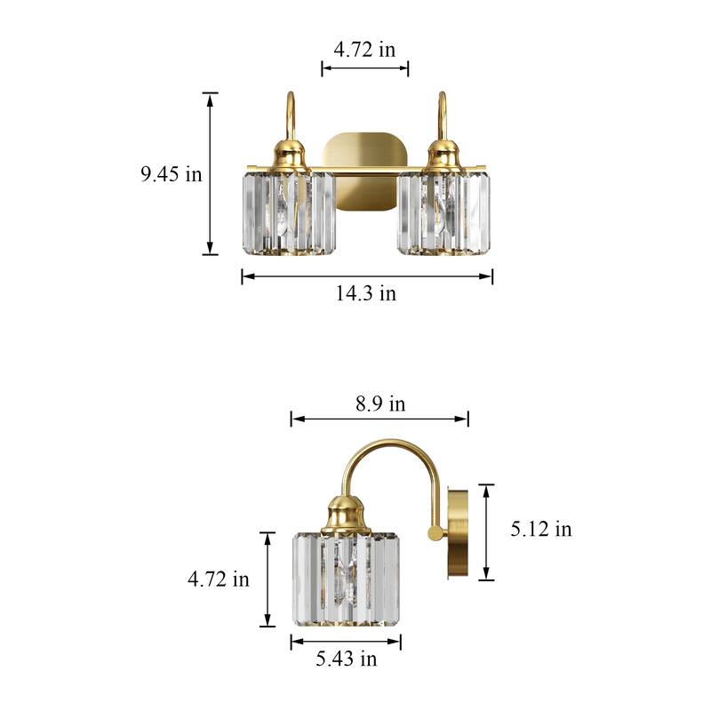 ExBrite Modern Rose Gold Dimmable Bathroom Crystal Vanity Lights