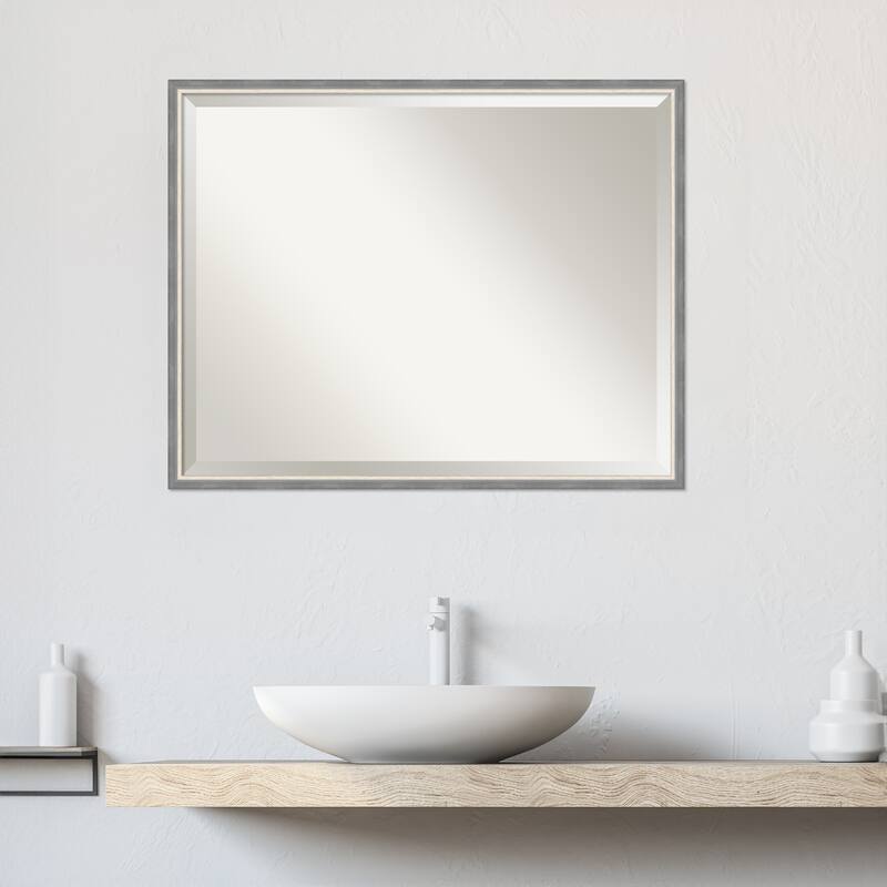Theo Narrow Beveled Wood Framed Bathroom Vanity Wall Mirror