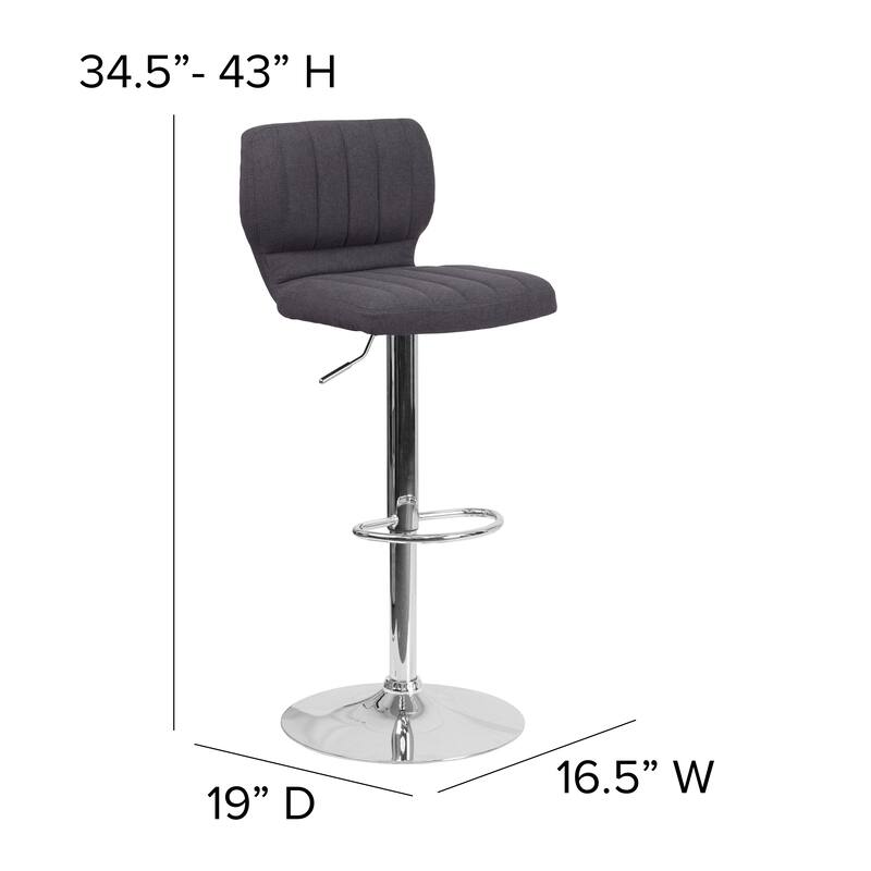 Contemporary Chrome Adjustable Bar Stool - 16.5"W x 19"D x 34.5" - 43"H