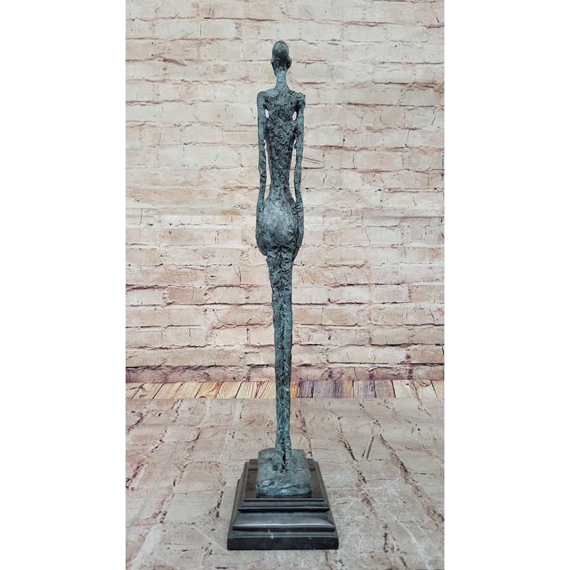 Hot Cast Bronze Standing Woman Sculpture By Giacometti On Marble Base