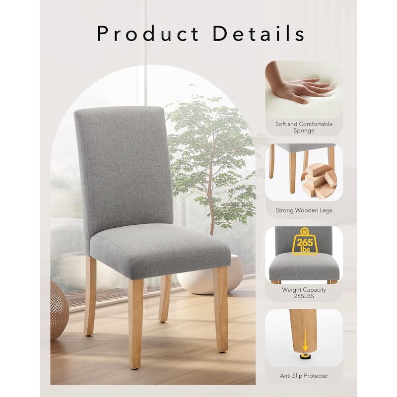 Modern Fabric Dining Chairs Set of 2 – Upholstered Curved Backrest, Wood Legs & 265lb Capacity, for Kitchen/Dining Room