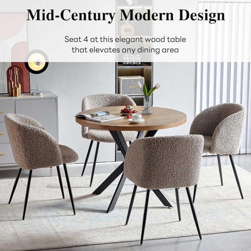 Howtai Round Dining Table Set with Fluffy Sherpa Arm Chairs Space Saving