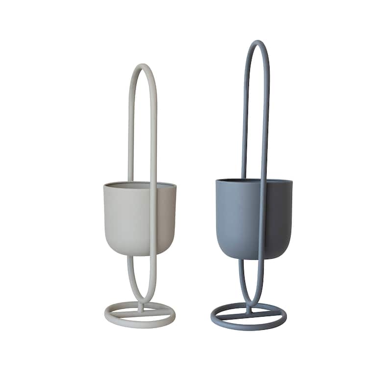 Metal Floor Planters Hanging on Stands, Set of 2 - 10.3"L x 9.0"W x 32.0"H