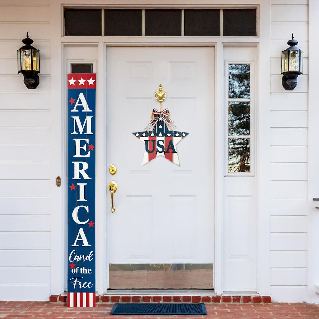 Glitzhome 60"H Wooden Patriotic America Porch Sign