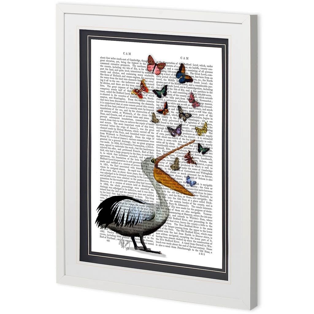 Custom Pelican & Butterflies by Fab Funky a Framed Art Print Matted under Glass