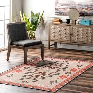 Nuloom Clio SpinClean Aztec Bordered Machine Washable Area Rug