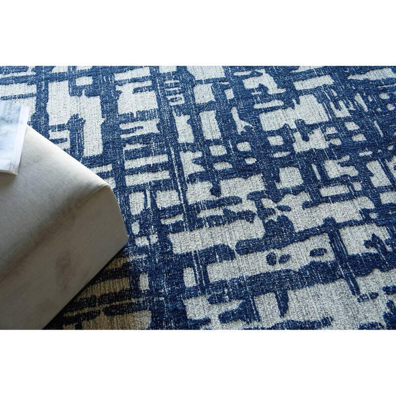 Exquisite Rugs Aspen Handmade Hand-tufted New Zealand Wool on Canvas Navy/Natural Gray Area Rug