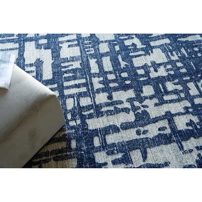Exquisite Rugs Aspen Handmade Hand-tufted New Zealand Wool on Canvas Navy/Natural Gray Area Rug