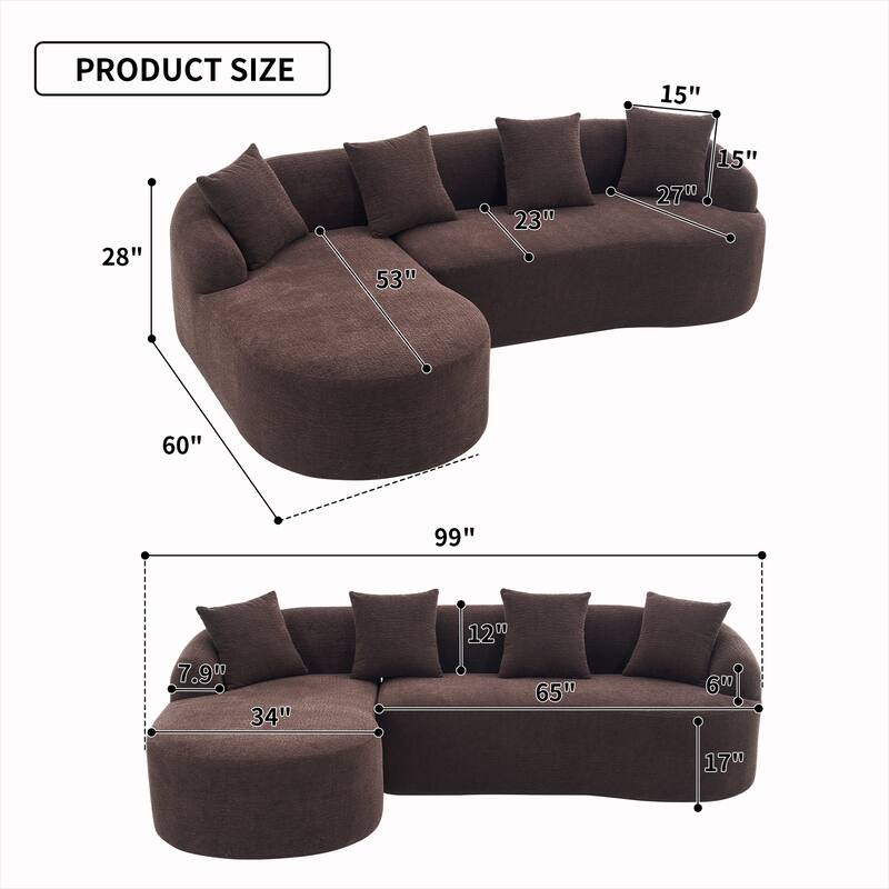 98.4" Chenille L-Shaped Sectional Sofa with Chaise & Pillows