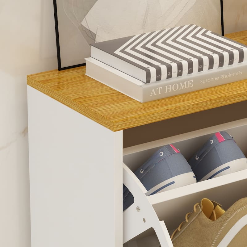 24-Pair Shoe Storage Cabinet with 3 Flip Drawers White by Kerrogee
