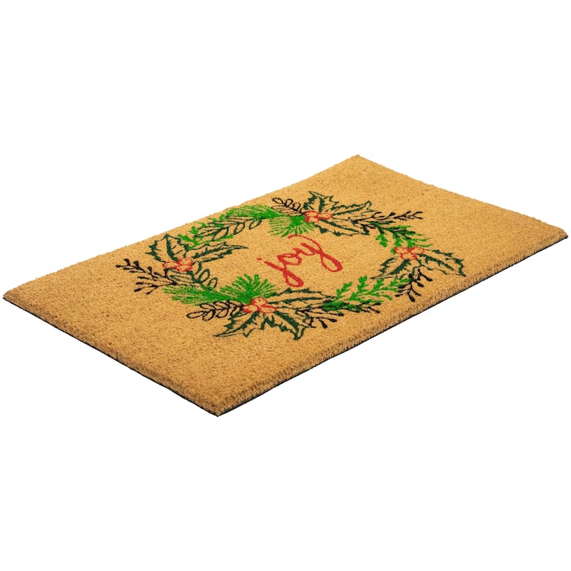 Natural Coir "Joy" Wreath Christmas Doormat 18" x 30"