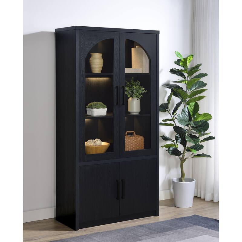 Riva 4-Door Tall Accent Display Cabinet Led Lighting Black