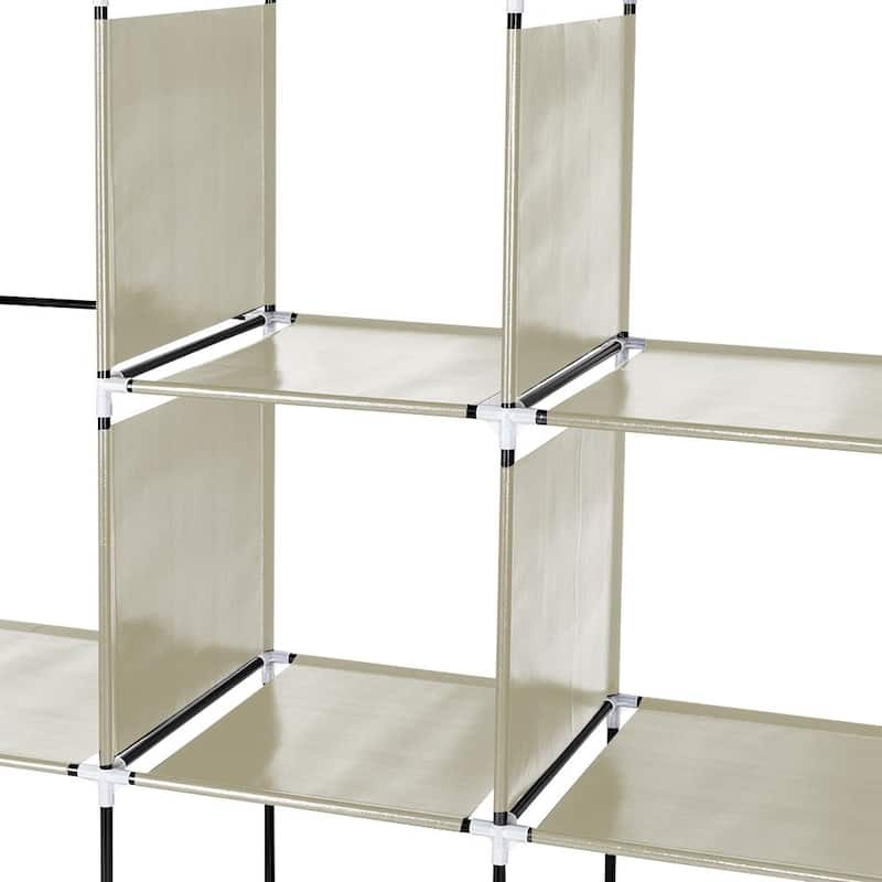 67" Clothes Closet Portable Wardrobe Clothes Storage Rack 12 Shelves 4 Side Pockets,Beige