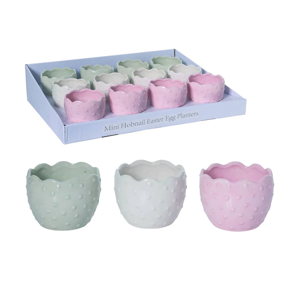 Transpac Dolomite 21 in. Multicolor Easter Hobnail Egg Planter In Display