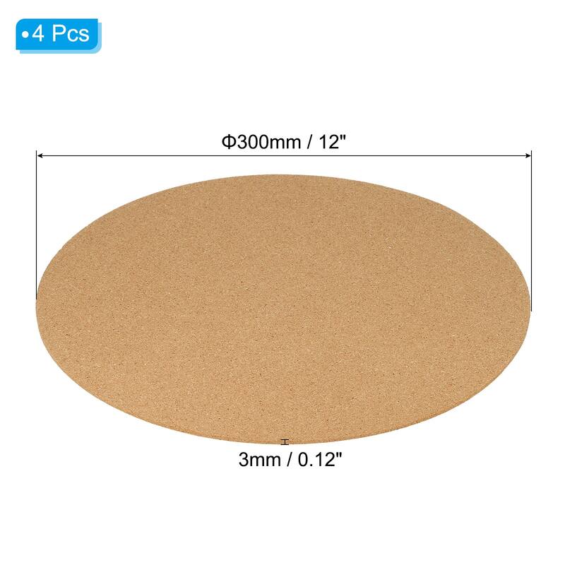 4pcs Cork Coasters, Round Cork Plant Saucers Absorbent Cork Mat - Brown - 12 Inch