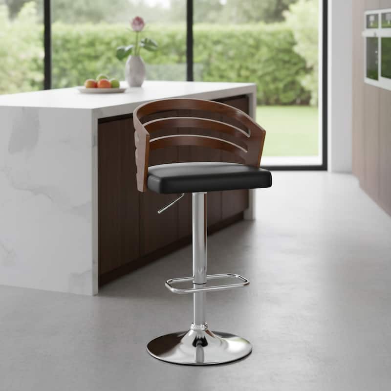 Bentwood Modern Contemporary Adjustable Bar Stool - Black/ Walnut