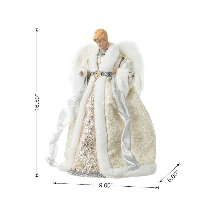 Glitzhome 16"H Faux Fur Christmas Angel Tree Toppers