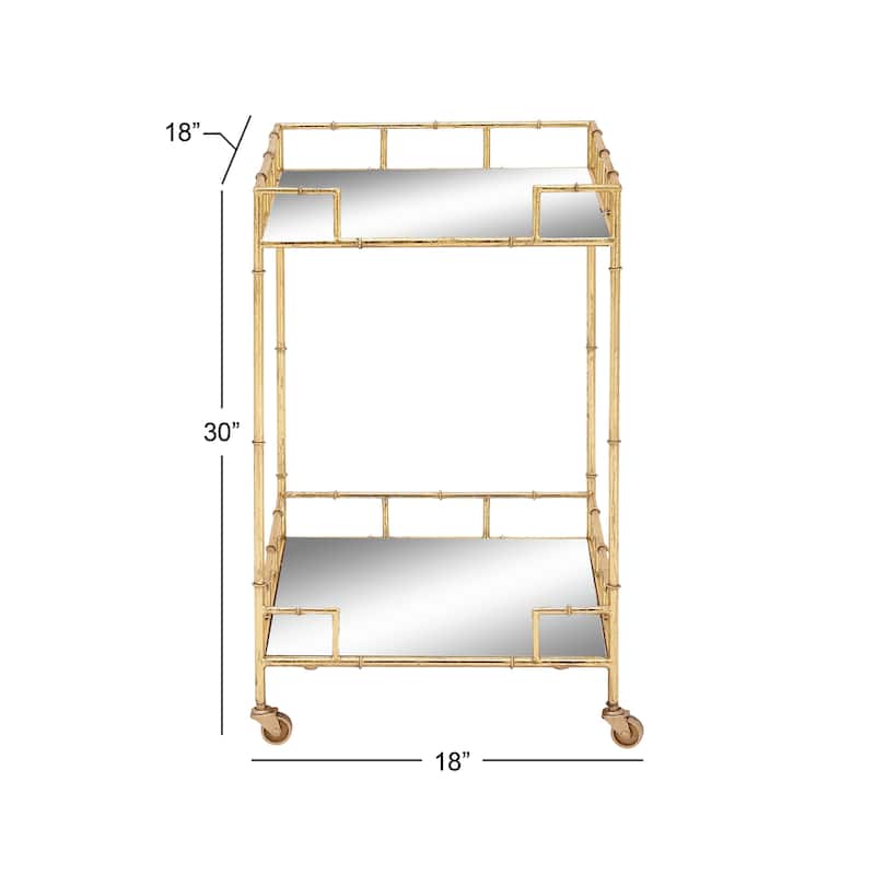 Metal Rolling 2 Mirrored Shelves Bar Cart - Gold - Roche River Decor - 18"Wx18"Lx30"H