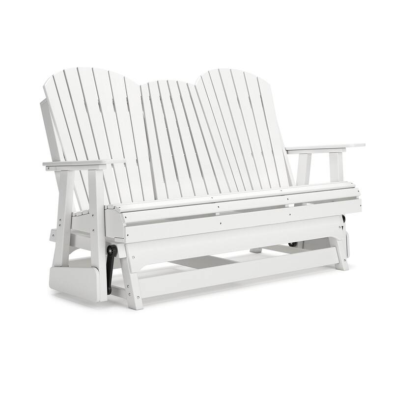 Sami 67 Inch Outdoor Adirondack Glider Loveseat, Dropdown Cupholders, White