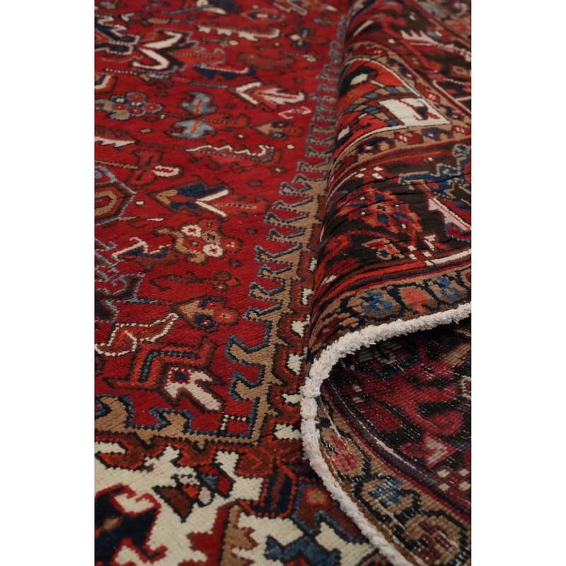 Hand Knotted Oriental 100% Wool Carpet Traditional Floral Red Heriz Area Rug - 9' 7'' X 8' 2''