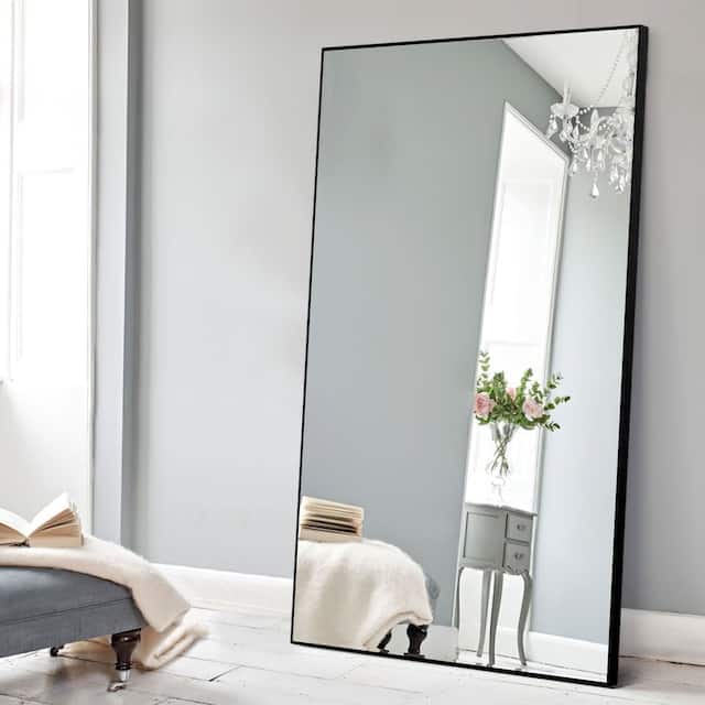 Neutypechic Huge Modern Metal Framed Floor Mirror - 70x30 - Black