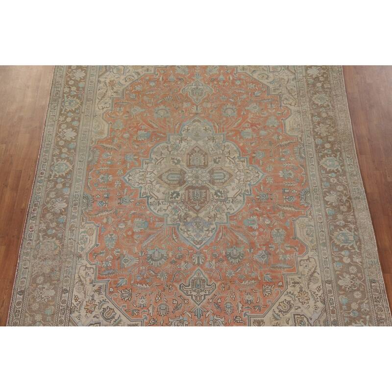 Hand Knotted Oriental 100% Wool Carpet Traditional Floral Oranges & Rust Tabriz Area Rug - 11' 1'' X 8' 3''