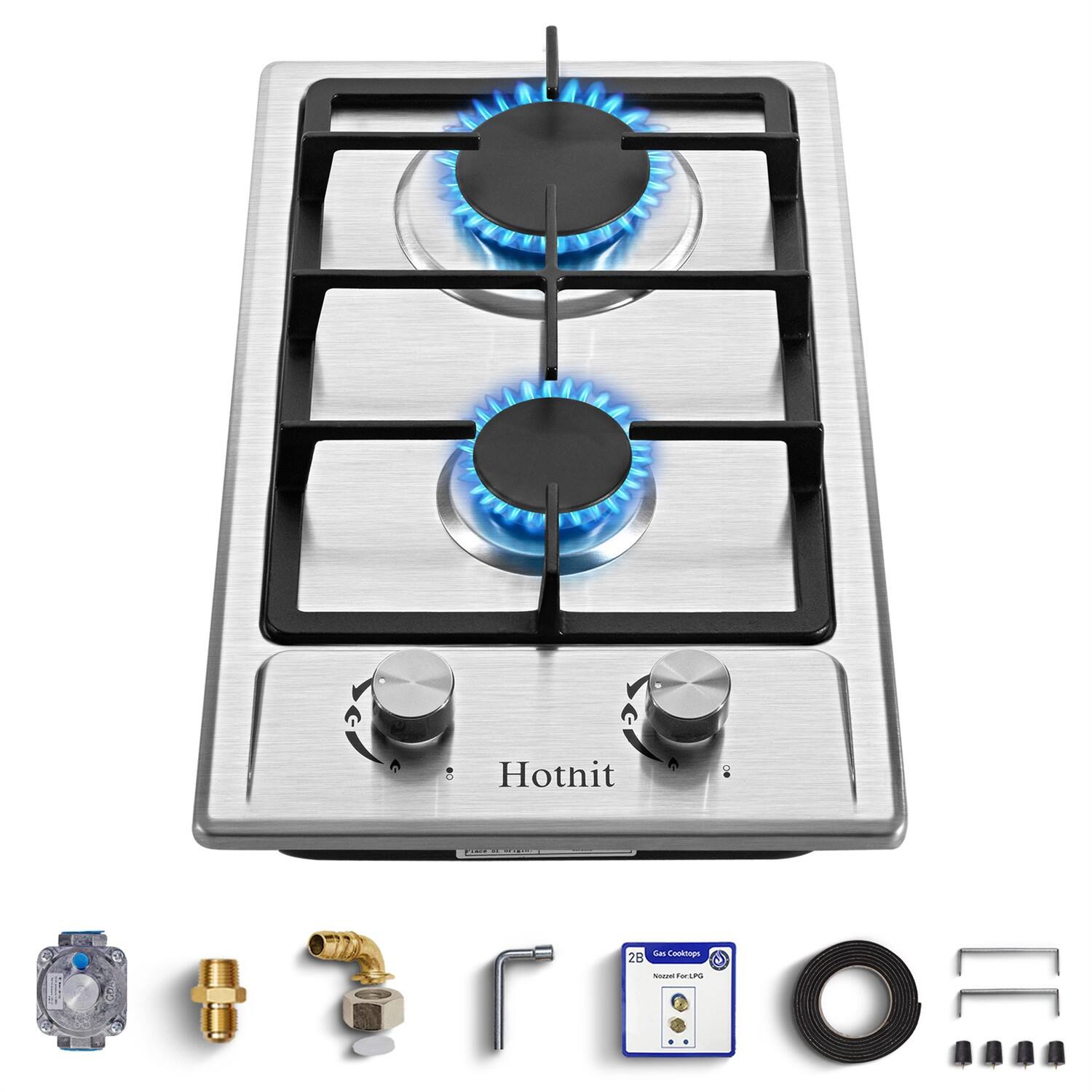 2 Burner Propane Gas Cooktop, LPG/NG Dual Fuel BuiltIn Gas Stove Top