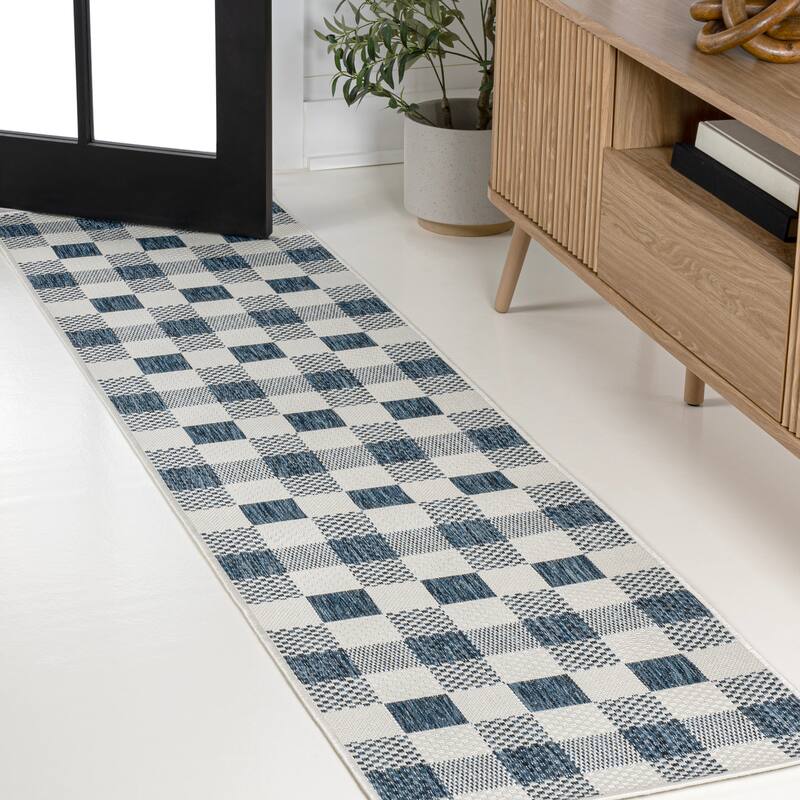 JONATHAN Y Biot Traditional Geometric Bold Gingham Black/Cream Indoor/Outdoor Area Rug