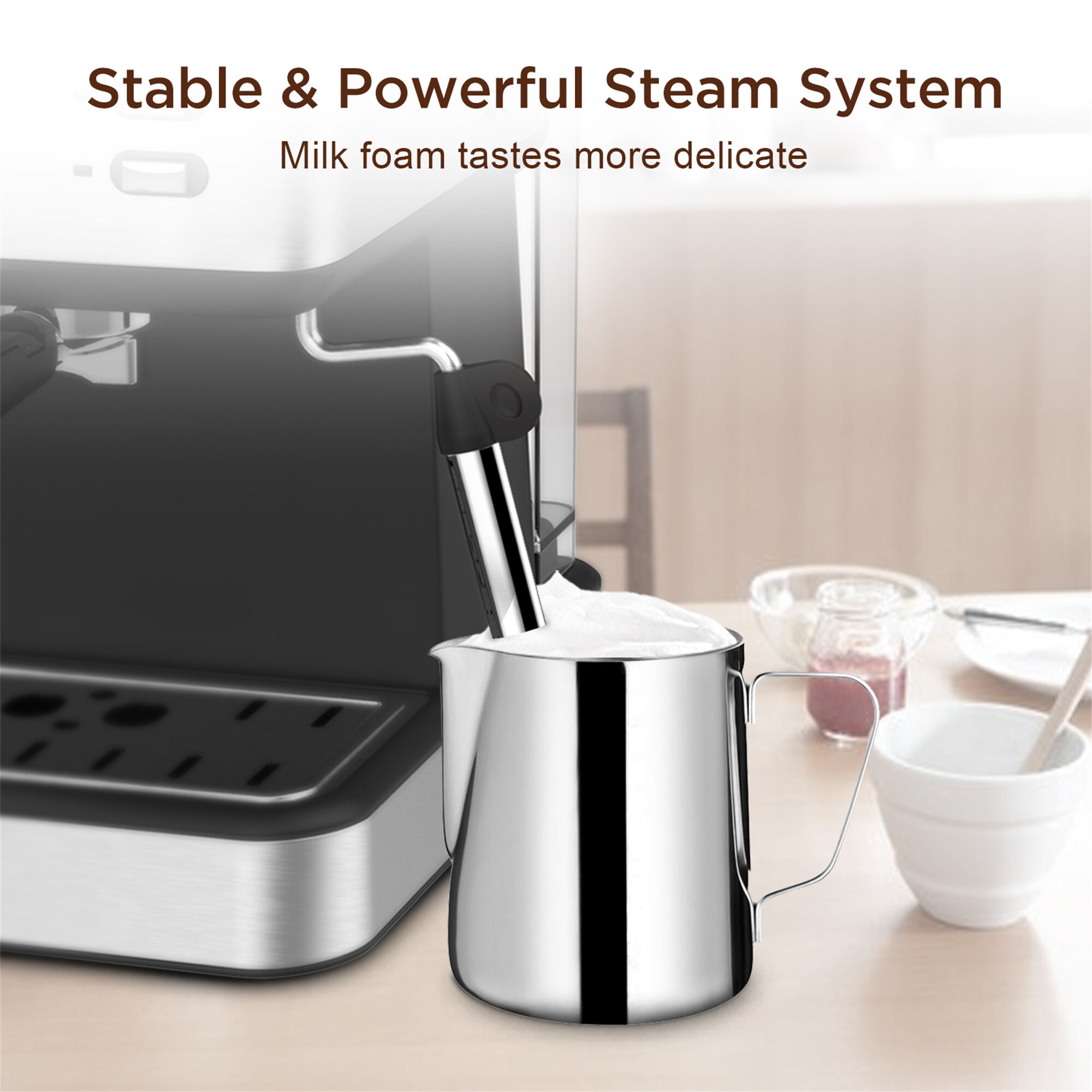 Pump Espresso Machine, W/ Capsules Filter and Milk Frother Steam