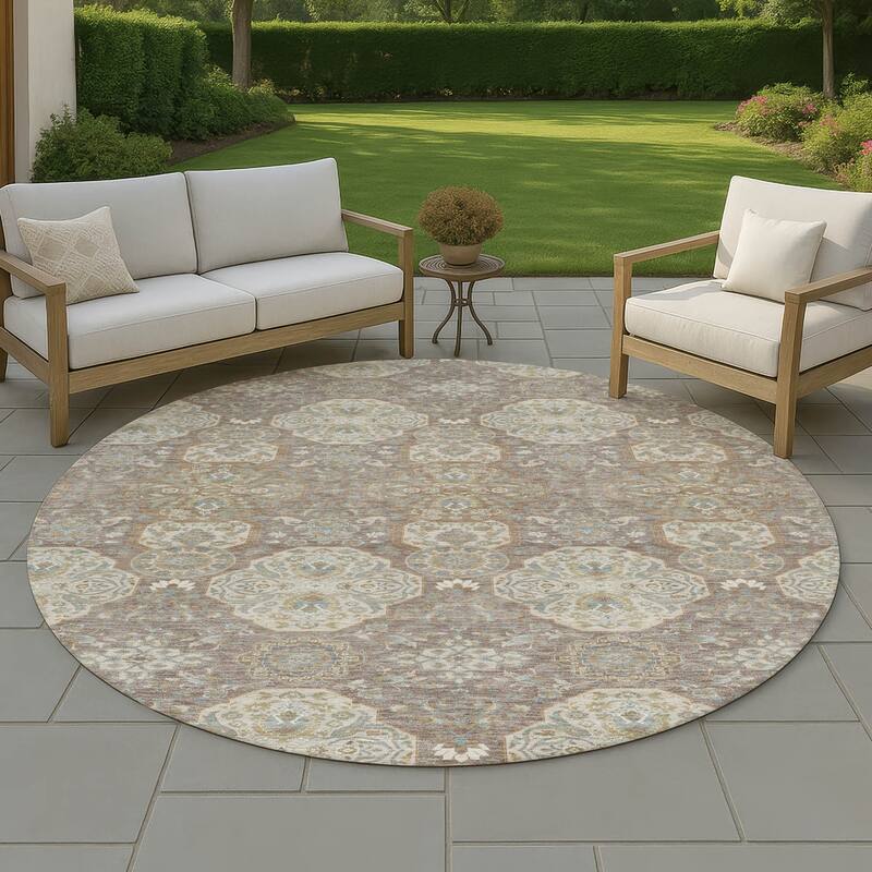 Machine Washable Indoor/ Outdoor Global Budden Chantille Rug - Mocha - 8' x 8'