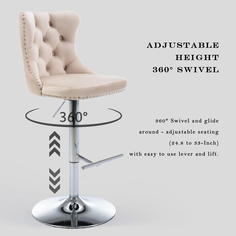 Velvet Upholstered Nailheads Tufted Swivel Bar Stools (Set of 6)