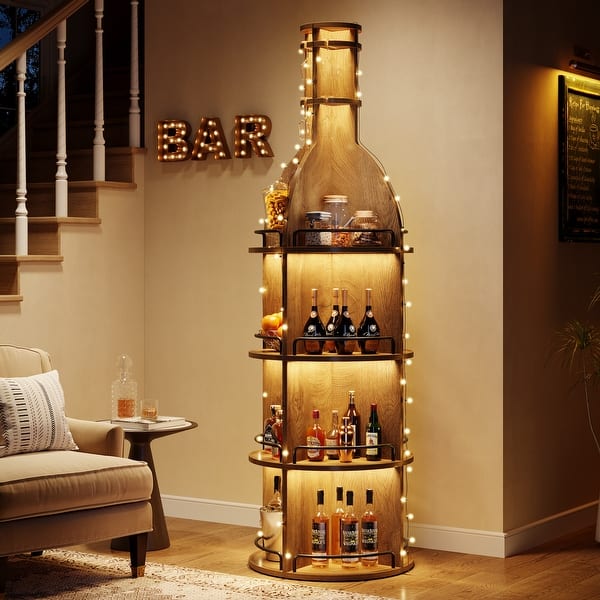 slide 2 of 9, 75-Inch Tall Wooden Wine Rack with Storage Shelves 1-Piece