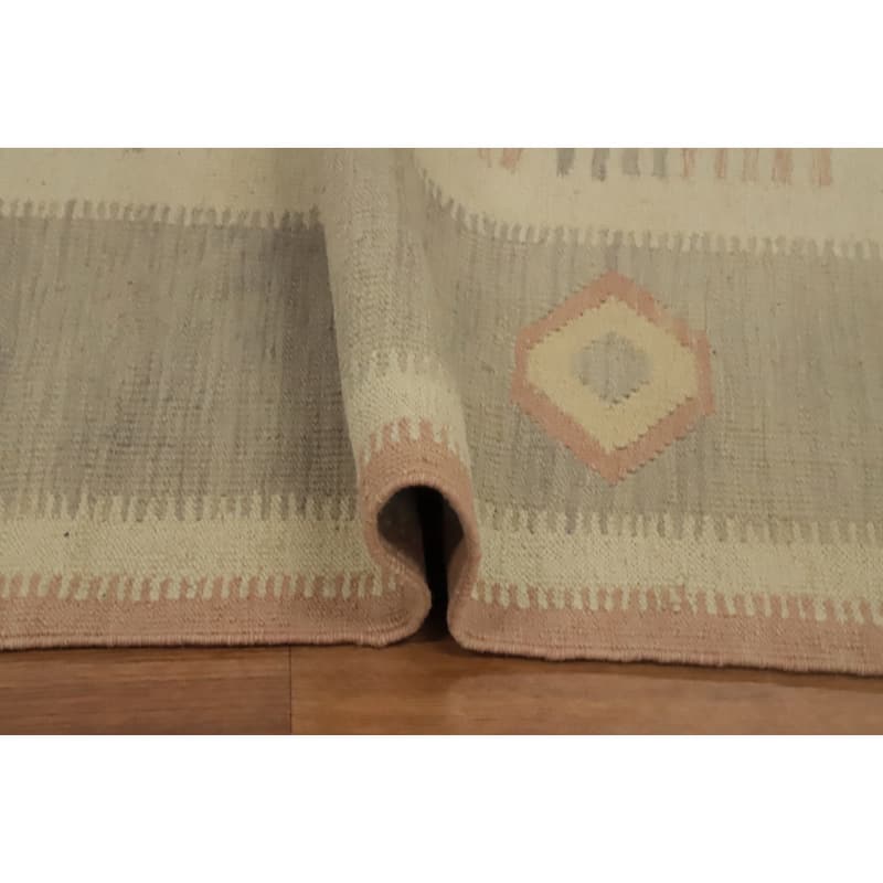 Hand Woven Oriental 100% Wool Carpet Southwestern Tribal Beige & Ivories Kilim Area Rug - 9' 10'' X 8' 0''