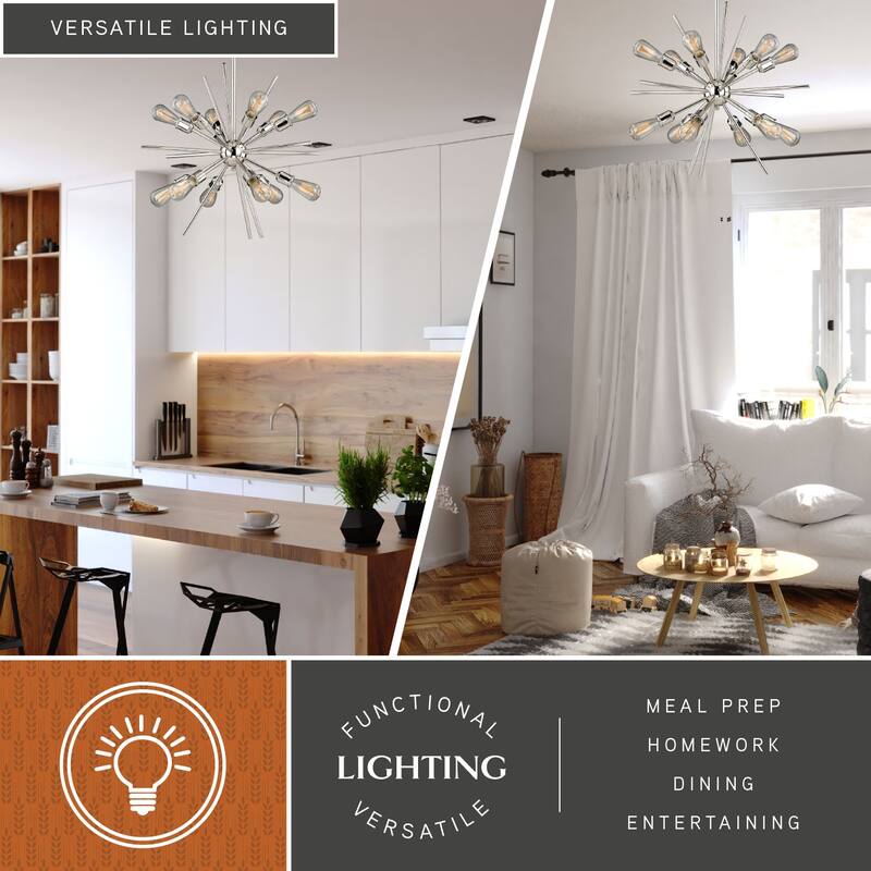 Estelle 12 Light Mid-Century Modern Sputnik Pendant - 27.5-in W x 27.5-in H x 27.5-in D