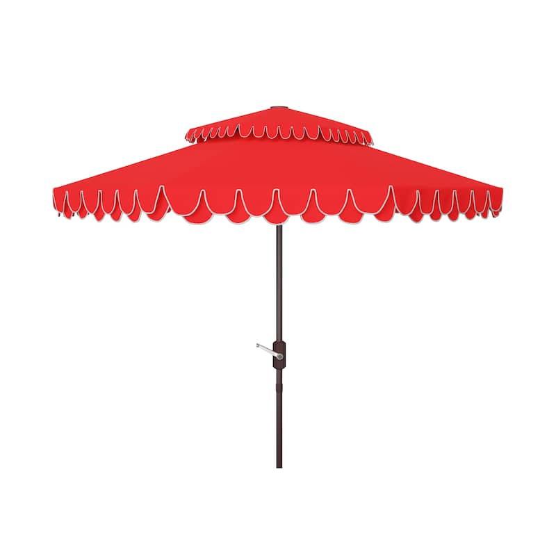 SAFAVIEH Outdoor Kjerstin Valance 9Ft Double Top Umbrella - Red