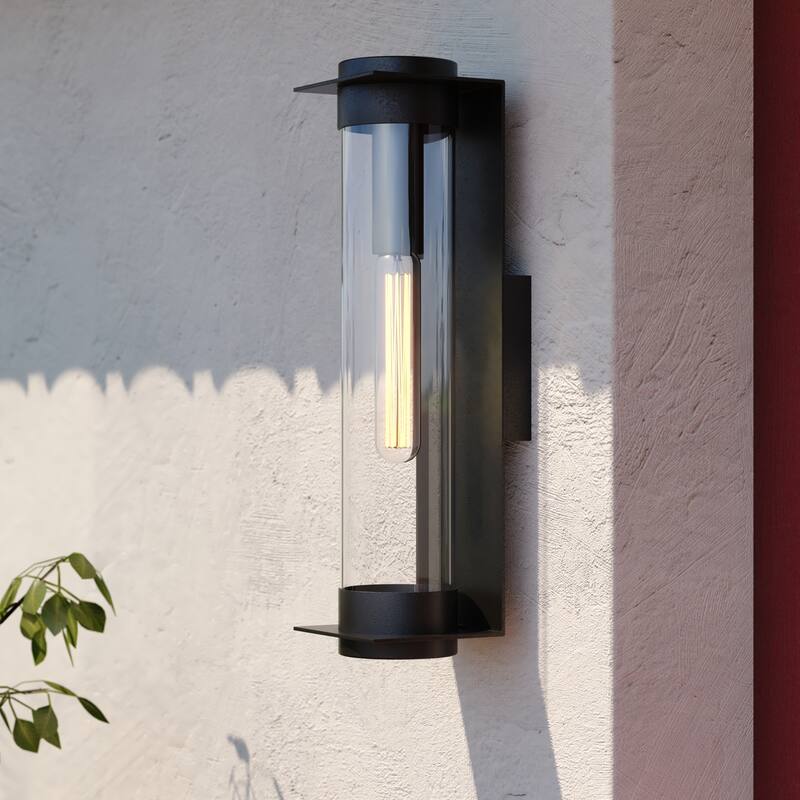 Brighton Park Black Contemporary Indoor Outdoor Wall Lantern Light Fixture with Cylinder Clear Glass - Textured Black - 5-in W x 18-in H x 5.5-in D