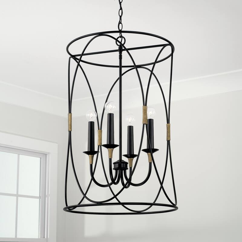 Amara 4-light Matte Black/ Brass Foyer Pendant