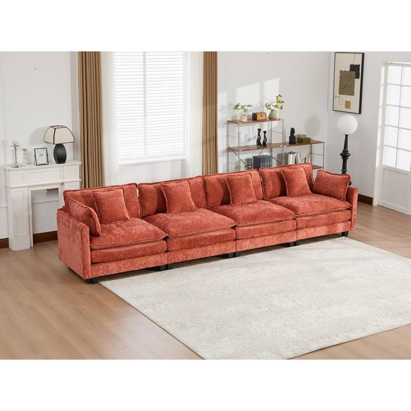 Roomfitters Large Upholstered 4-Seater Sofa with Plush Cushions and Pillows, Modern Cloud Couch for Living Room