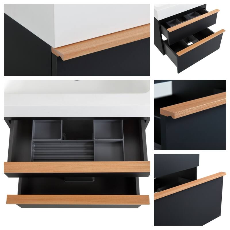 24" Wall Mounted Bathroom Vanity with Integrated Acrylic Sink, 2 Soft-Close Drawers