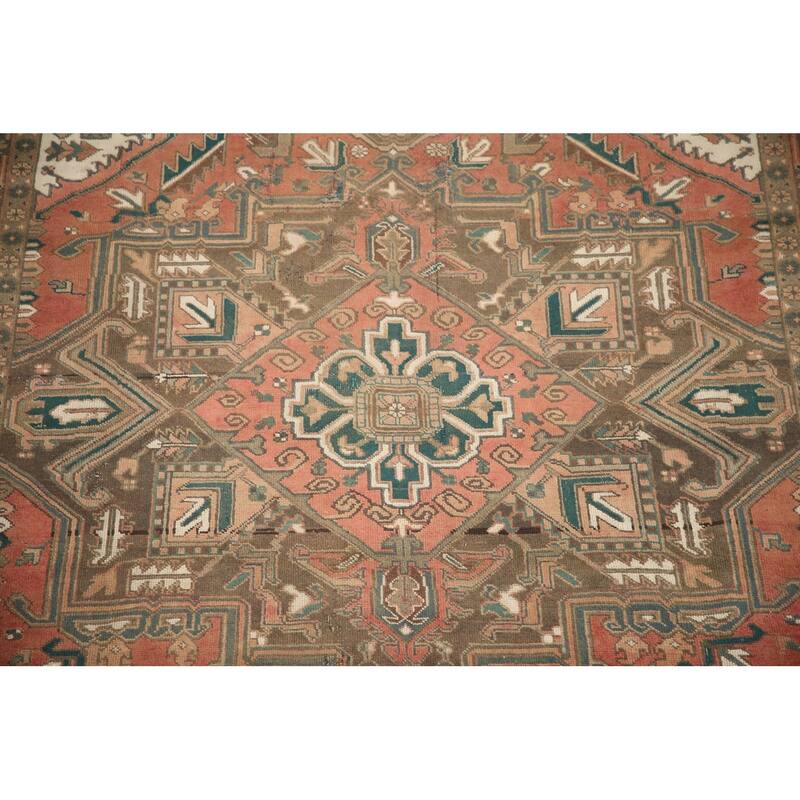 Hand Knotted Oriental 100% Wool Carpet Traditional Medallion Coral Heriz Area Rug - 10' 6'' X 7' 6''