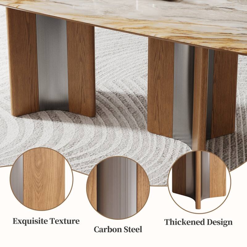 63" Modern Faux Marble Dining Table, Luxury Rectangular Kitchen Table with Wood & Metal Base, Seats 4-6