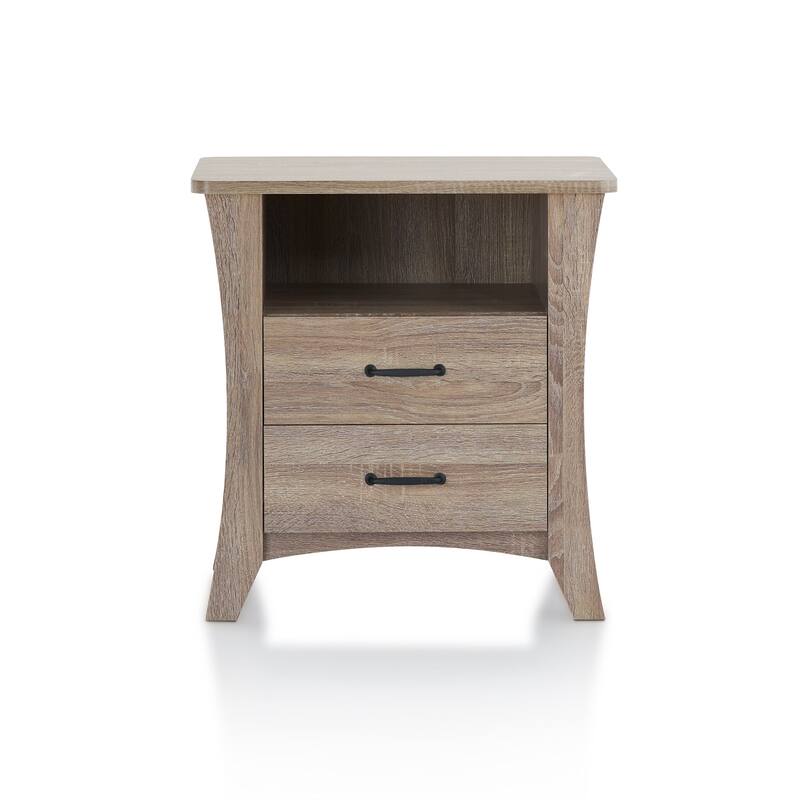 Wood Rustic Nightstand with 2 Drawers and Metal Handles