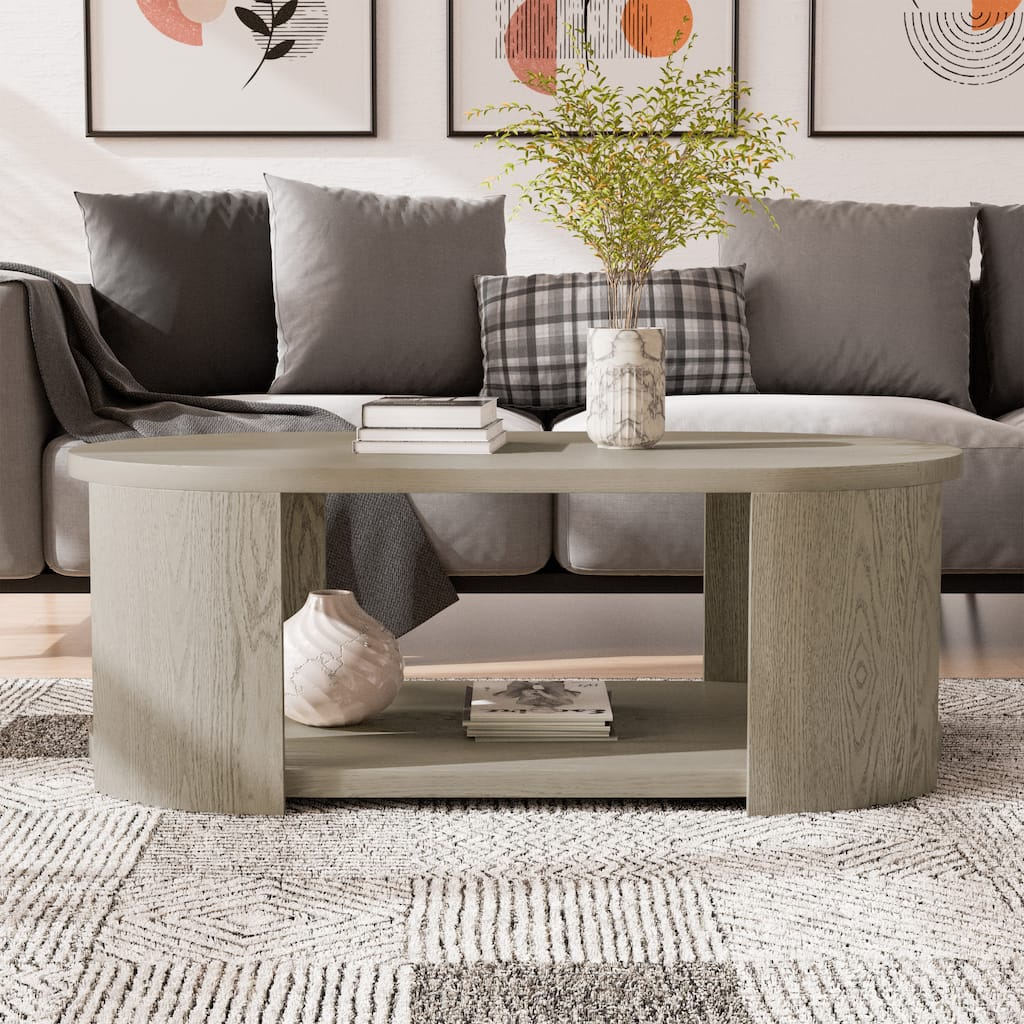 Furniture of America Piez Modern Oak Wooden Oval Cocktail Table with Casters