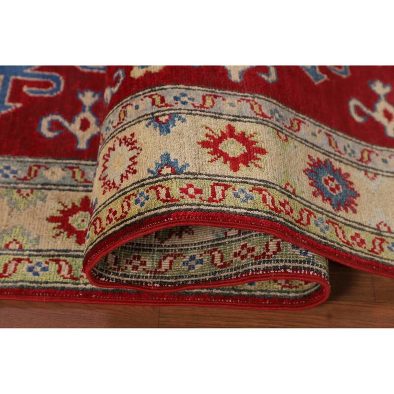 Traditional Kazak Oriental Area Rug Handmade Geometric Red Wool Carpet - 4'3" x 6'4"