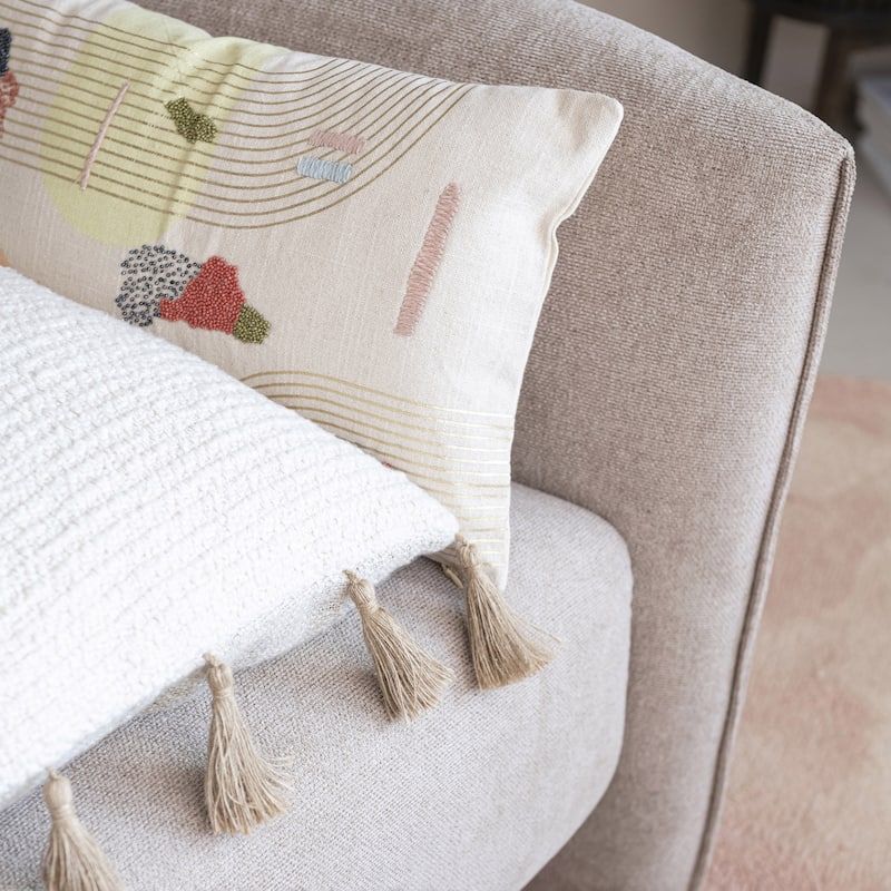 Cotton and Linen Blend Pillow with Jute Tassels