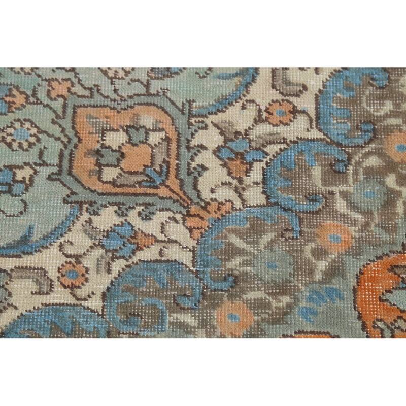 Turquoise Green Tabriz Persian Vintage Area Rug Handmade Wool Carpet - 6'8"x 9'6"